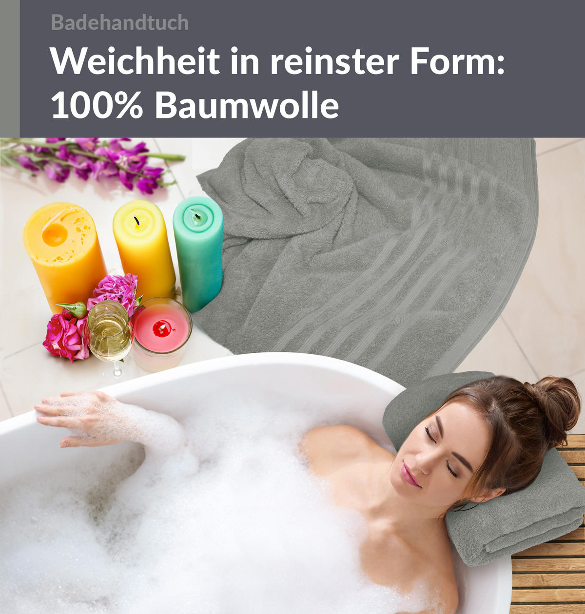 BADETUCH London Stein Grau 2er Set 100x150 - Grau, Textil (100/150cm) - Lashuma