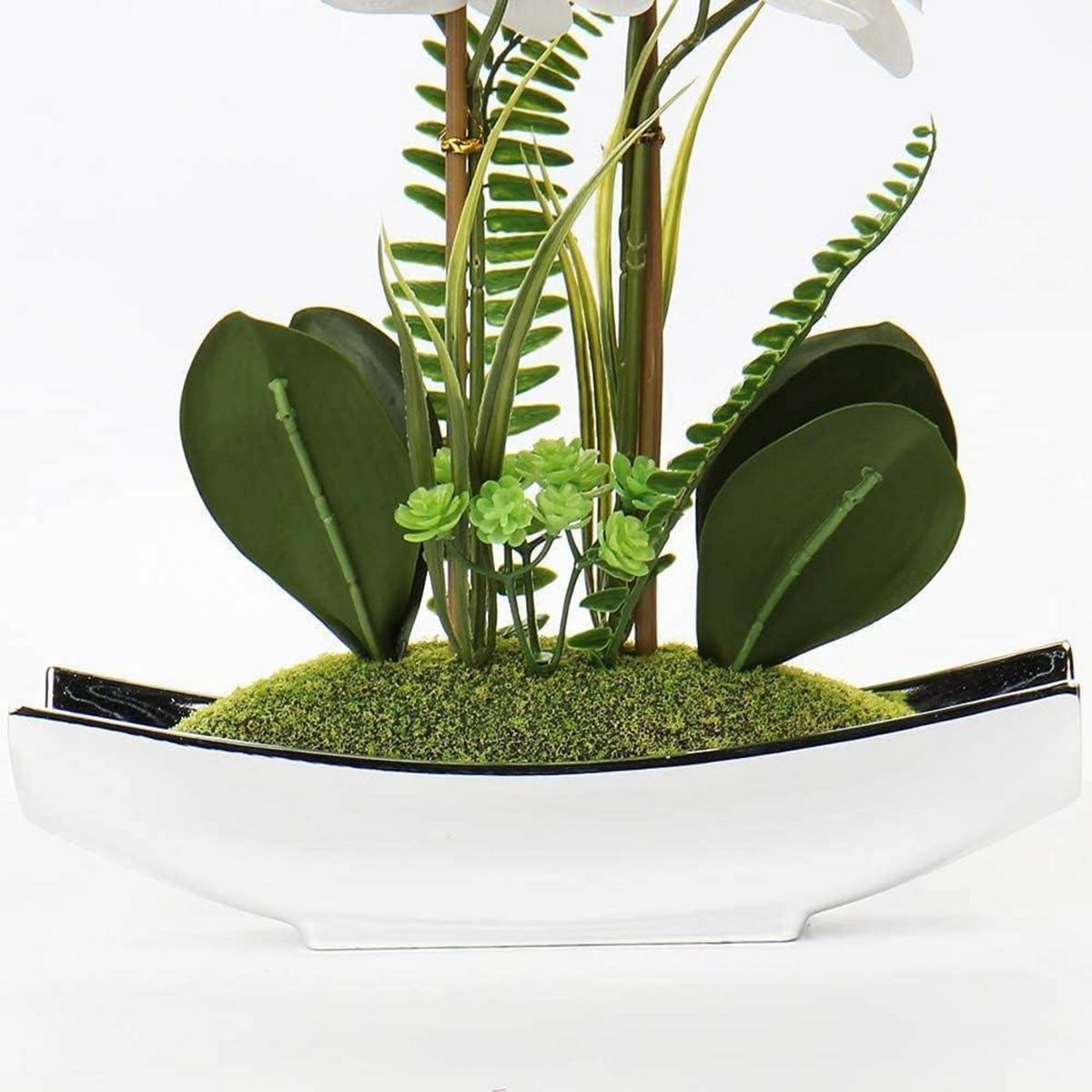 KUNSTBLUMEN Orchidee Phalaenopsis 38 cm Weiß Silbertopf - Weiß, Kunststoff (38cm)