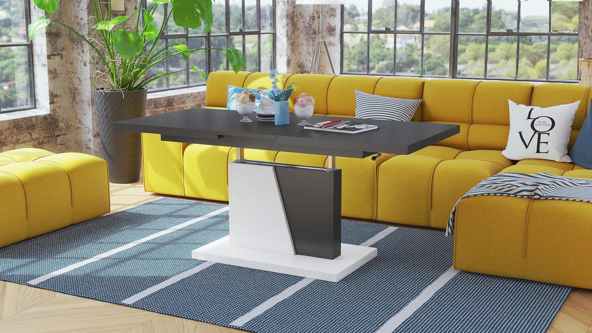 COUCHTISCH rechteckig Anthrazit matt - Weiß matt ausziehbar höhenverstellbar - Anthrazit/Weiß, Holzwerkstoff (70/120/60cm) - designimpex
