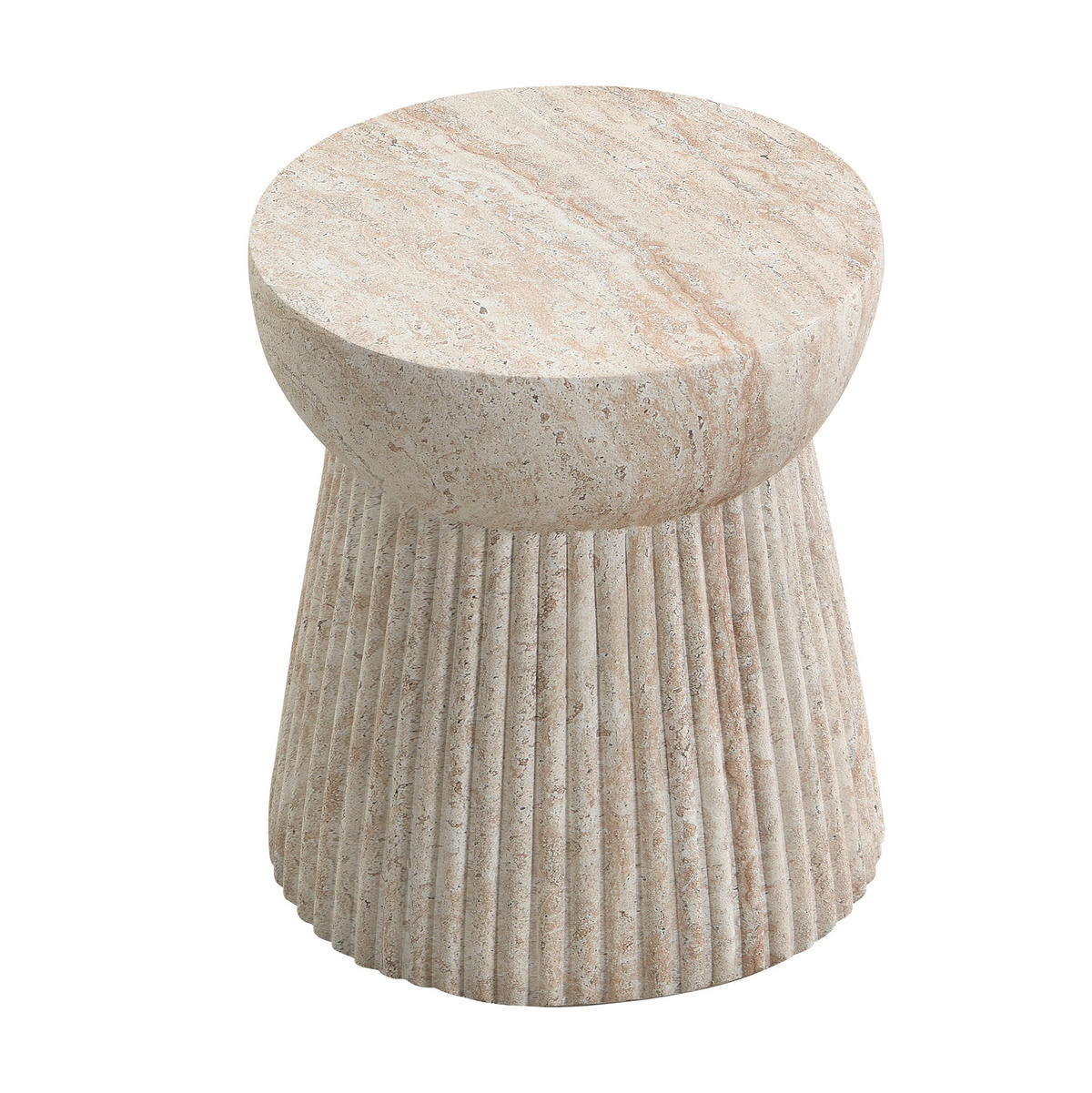 GARTEN BEISTELLTISCH MgO Travertinoptik - Beige, Metall (38/38/43cm) - ComfortXL