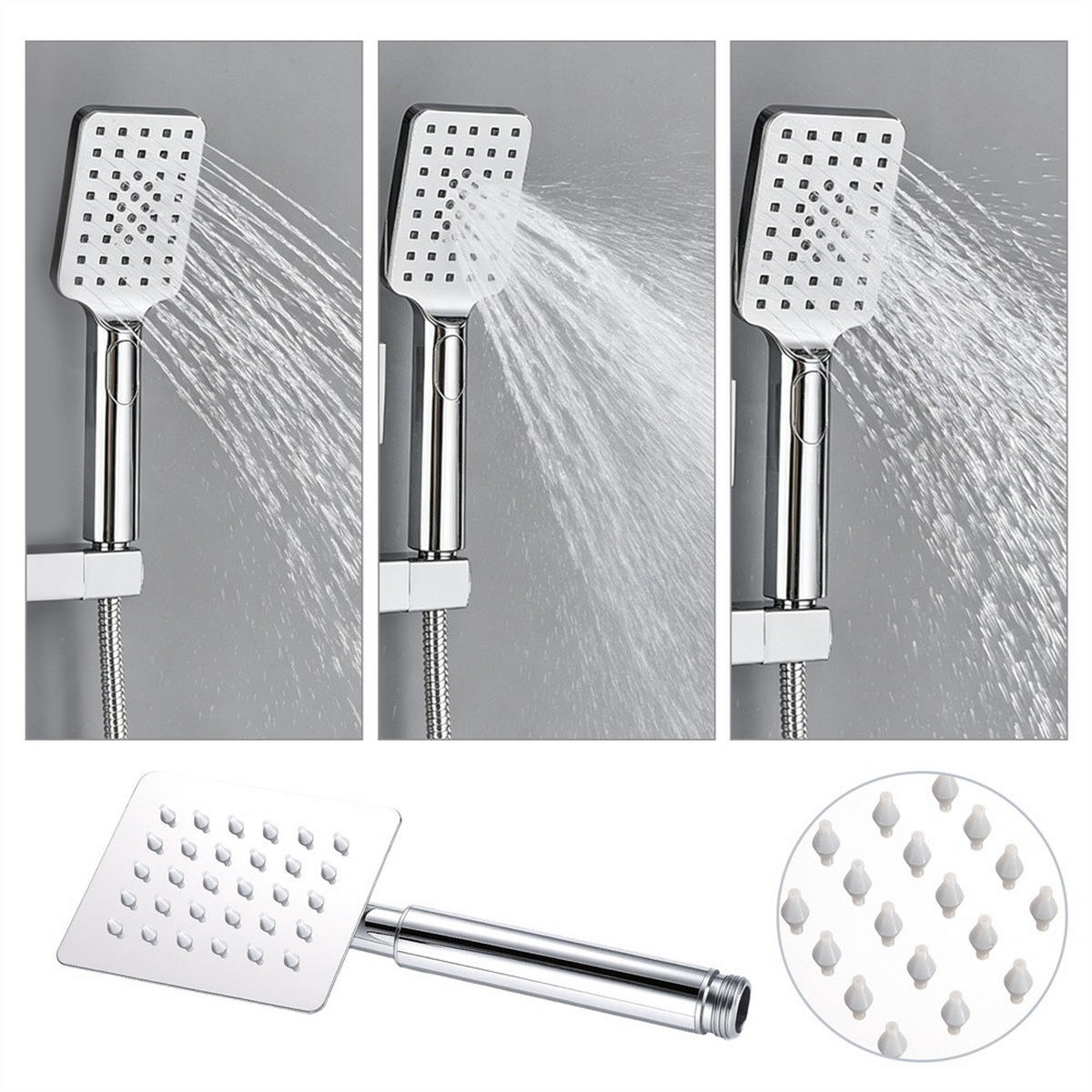DUSCHSYSTEM Thermostat mit Digitalanzeige quadratische Regendusche ABS - Regenduschkopf mit Handbrause - Silberfarben, Metall (34/124/20cm) - DELFA
