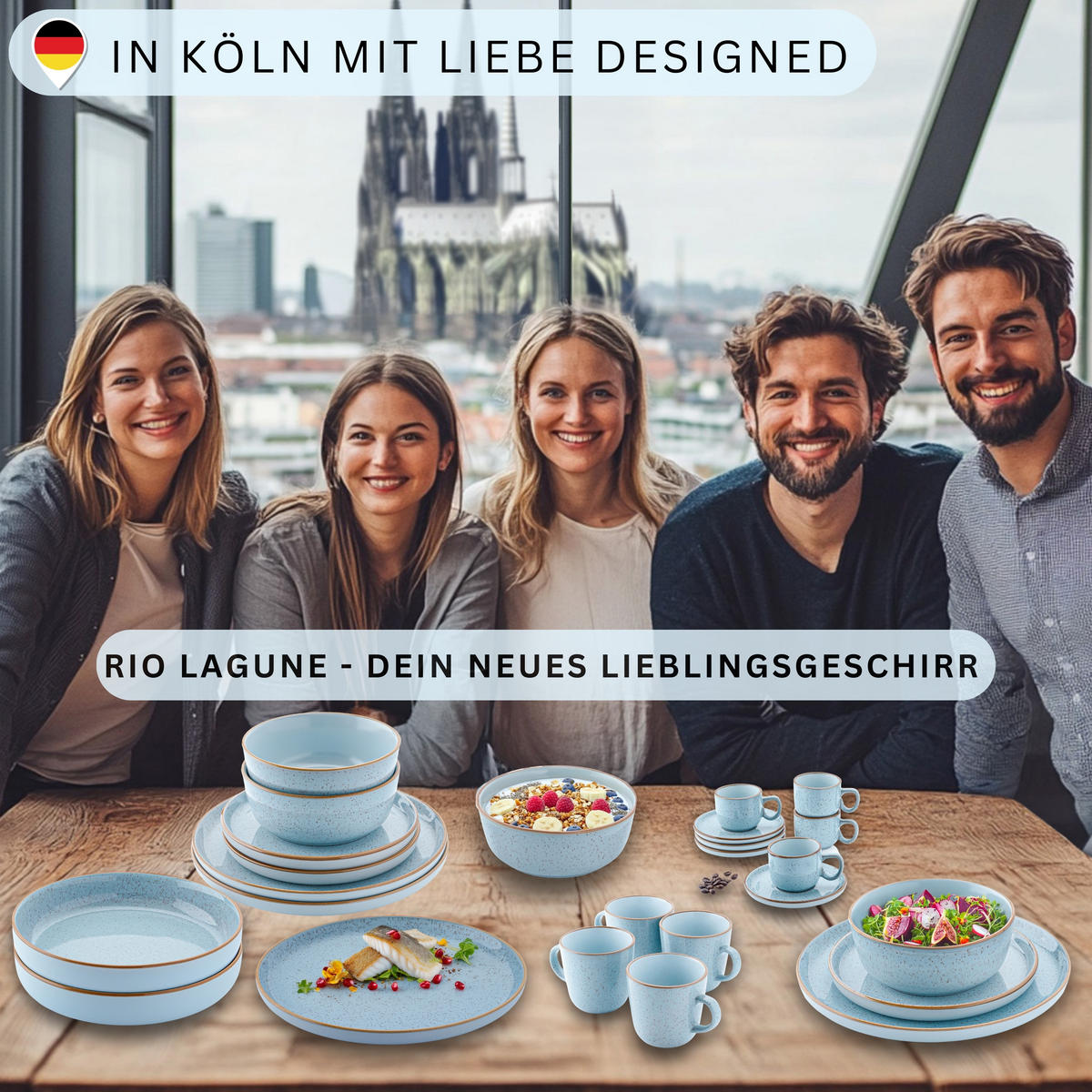 TAFELSERVICE RIO LAGUNE - 18 teilig aus Steingut - Blau, Stein (32.5/33.5/45.5cm) - Sänger