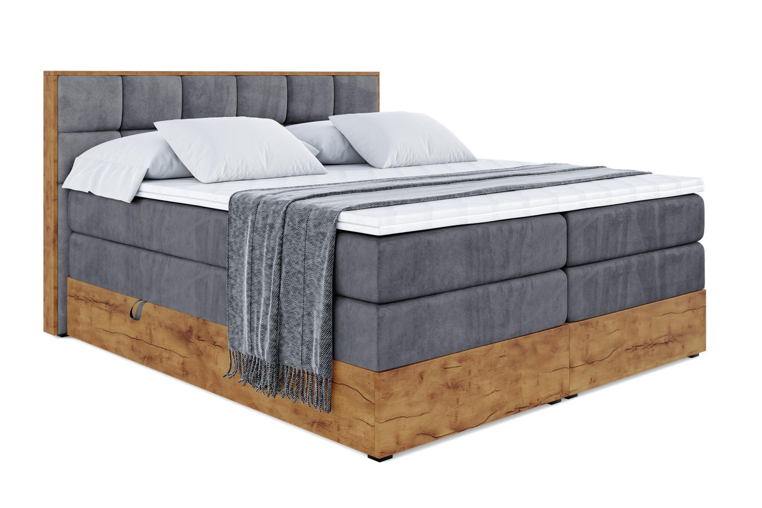 BOXSPRINGBETT mit Matratze H3|H4 und Lattenrost - LOLLI2 KING-200x200 - Dunkelgrau Casablanca - Dunkelgrau, Holzwerkstoff (200/200cm) - ALTDECOR