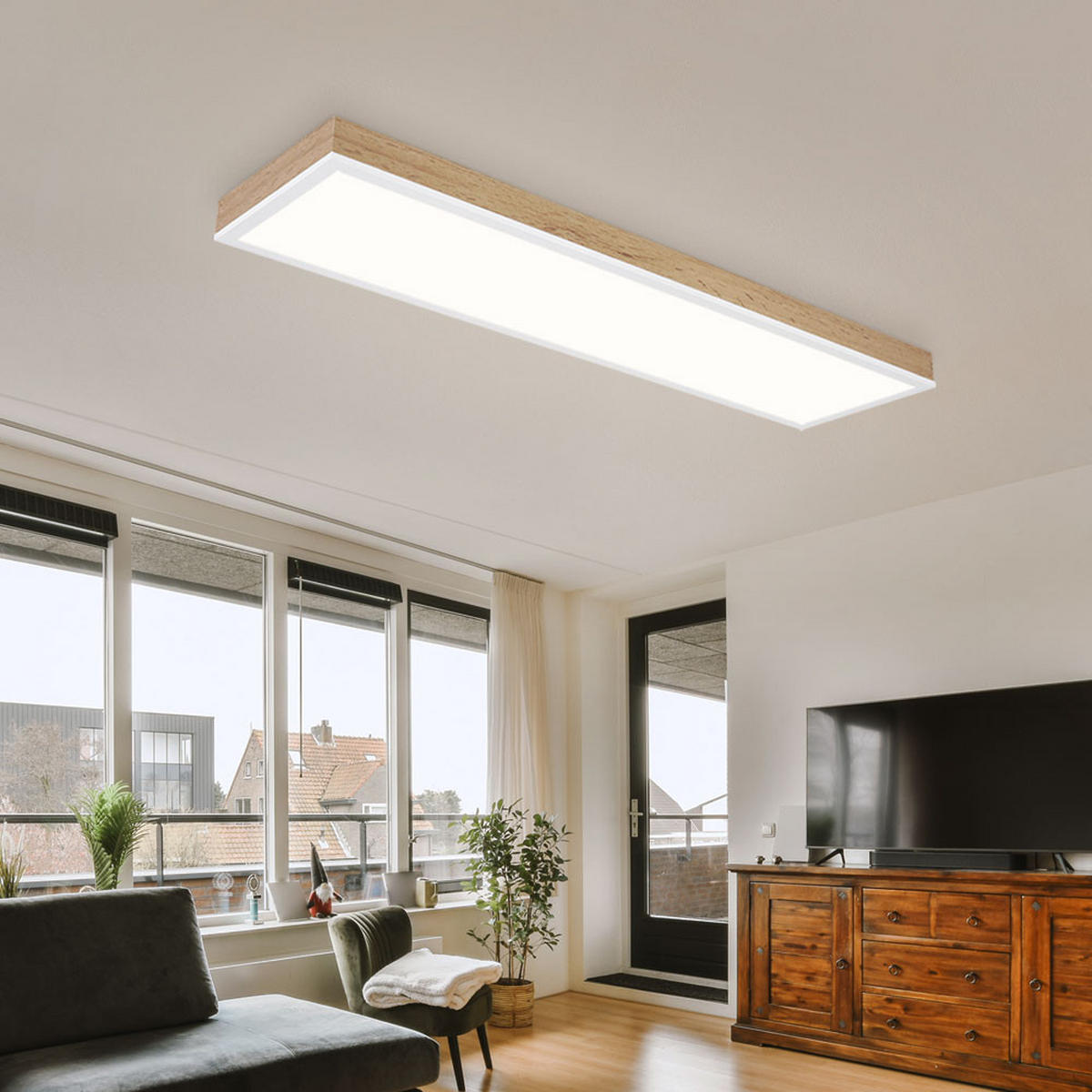 LED DECKENLEUCHTE Holzoptik Braun - Braun, Metall (80/20/7.8cm) - Globo Lighting