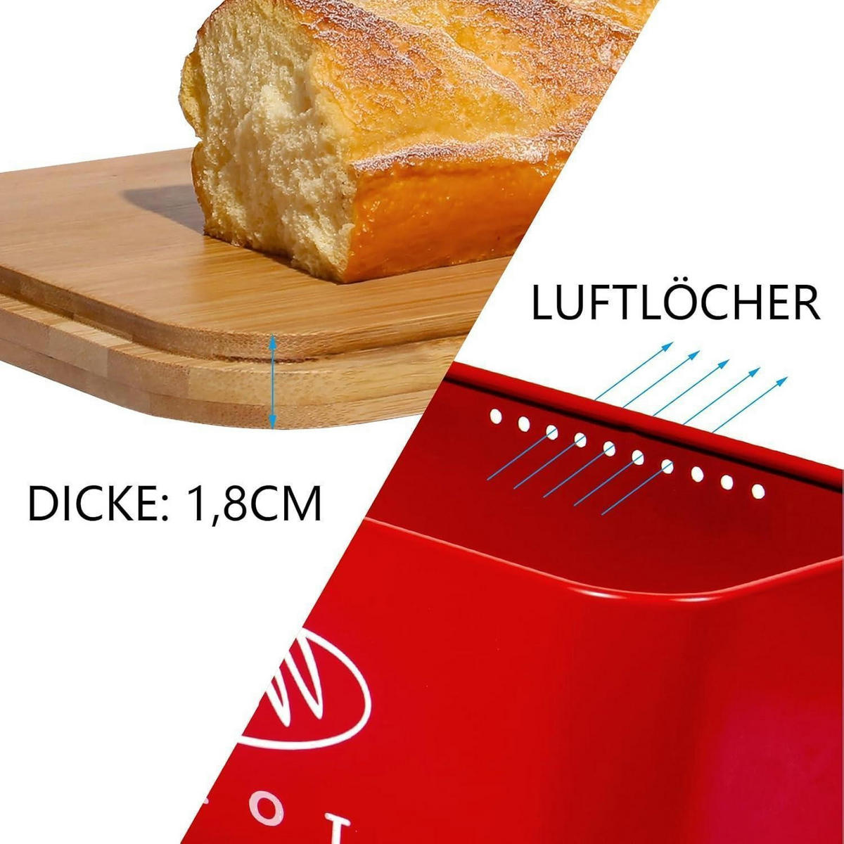 BROTKASTEN mit Bambusdeckel 30 cm Rot - Rot, Metall (18/14/30cm)