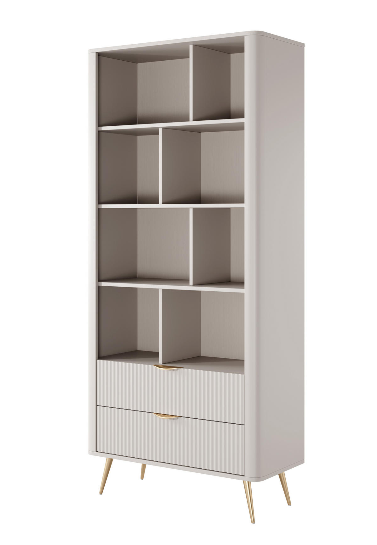 REGAL Vespasia 2S Beige 88,2/193,8/38 cm – Geriffelten Fronten - Beige/Goldfarben, Holzwerkstoff/Metall (88.2/193.8/38cm) - AX Living