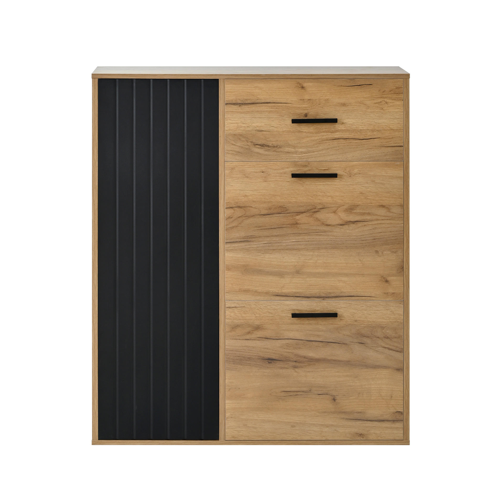 SCHUHSCHRANK Schwarz-Natur 80/24/95,5 cm - Naturfarben, Holzwerkstoff (80/95.5/24cm) - PANGIVO