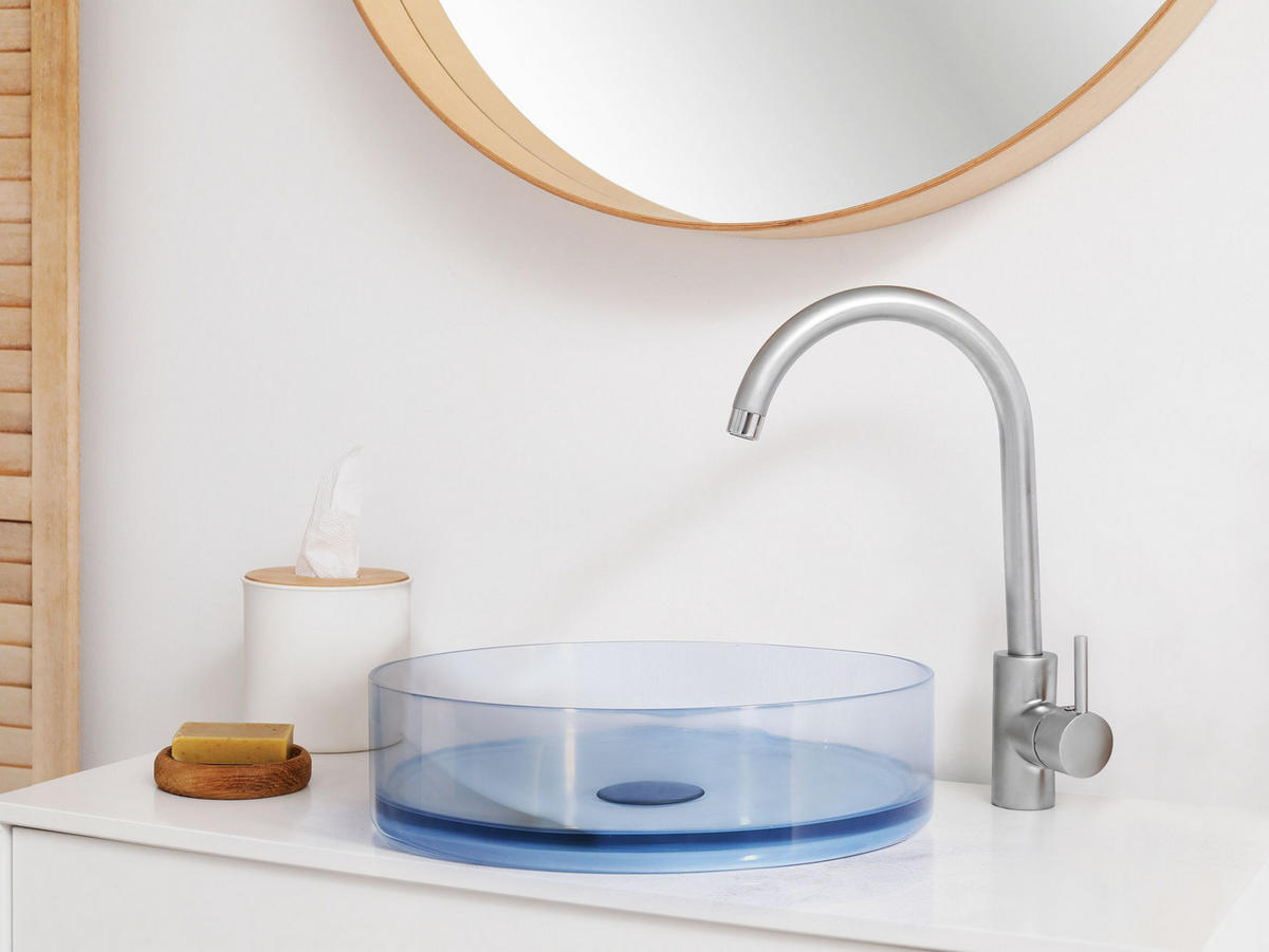 AUFSATZWASCHBECKEN Hellblau 36 cm Mineralwerkstoff Tolosa - Blau/Hellblau, Keramik (36/10/36cm) - Beliani