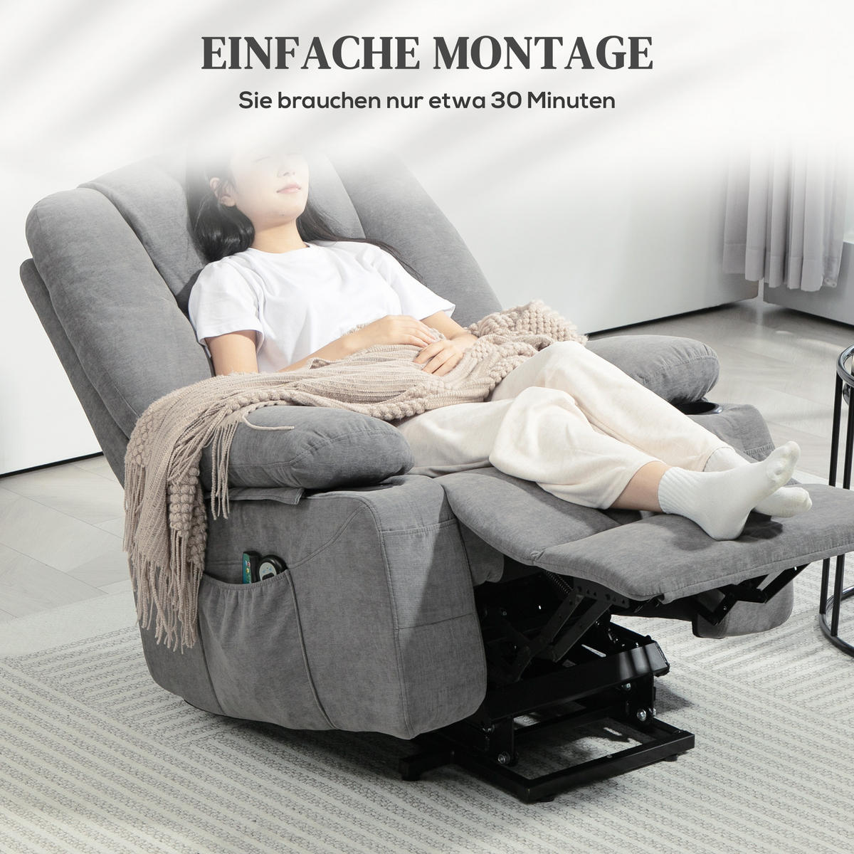 FERNSEHSESSEL mit Aufstehhilfe Elektrisch Relaxsessel mit Liegefunktion - Dunkelgrau, Textil (90/102/97cm) - HOMCOM
