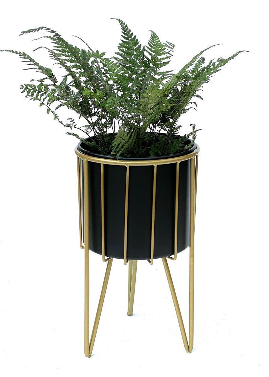 DANDIBO Blumenhocker mit Topf Metall Gold Schwarz Rund M 40 cm Blumenständer 96039 Blumensäule Modern Pflanzenständer Pflanzenhocker - Gelb, Metall (22/22/40cm) - DanDiBo