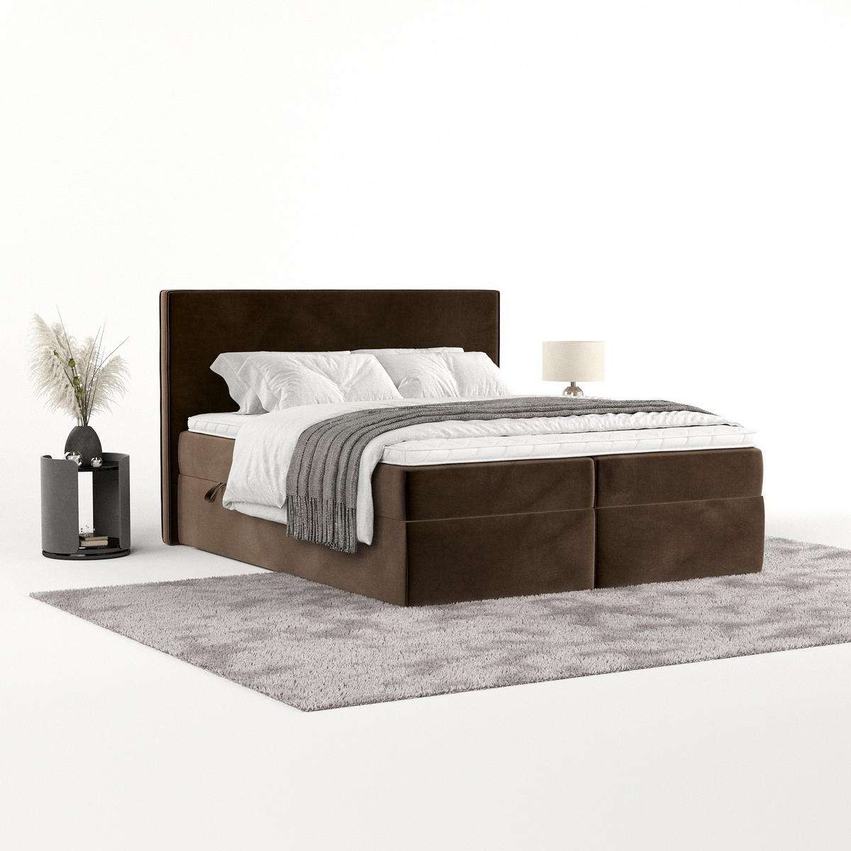 BOXBETT Nuvia 140/200 cm Braun im Kronos Stoff - Schwarz/Braun, Holz/Holzwerkstoff (140/200cm) - AltaBeds