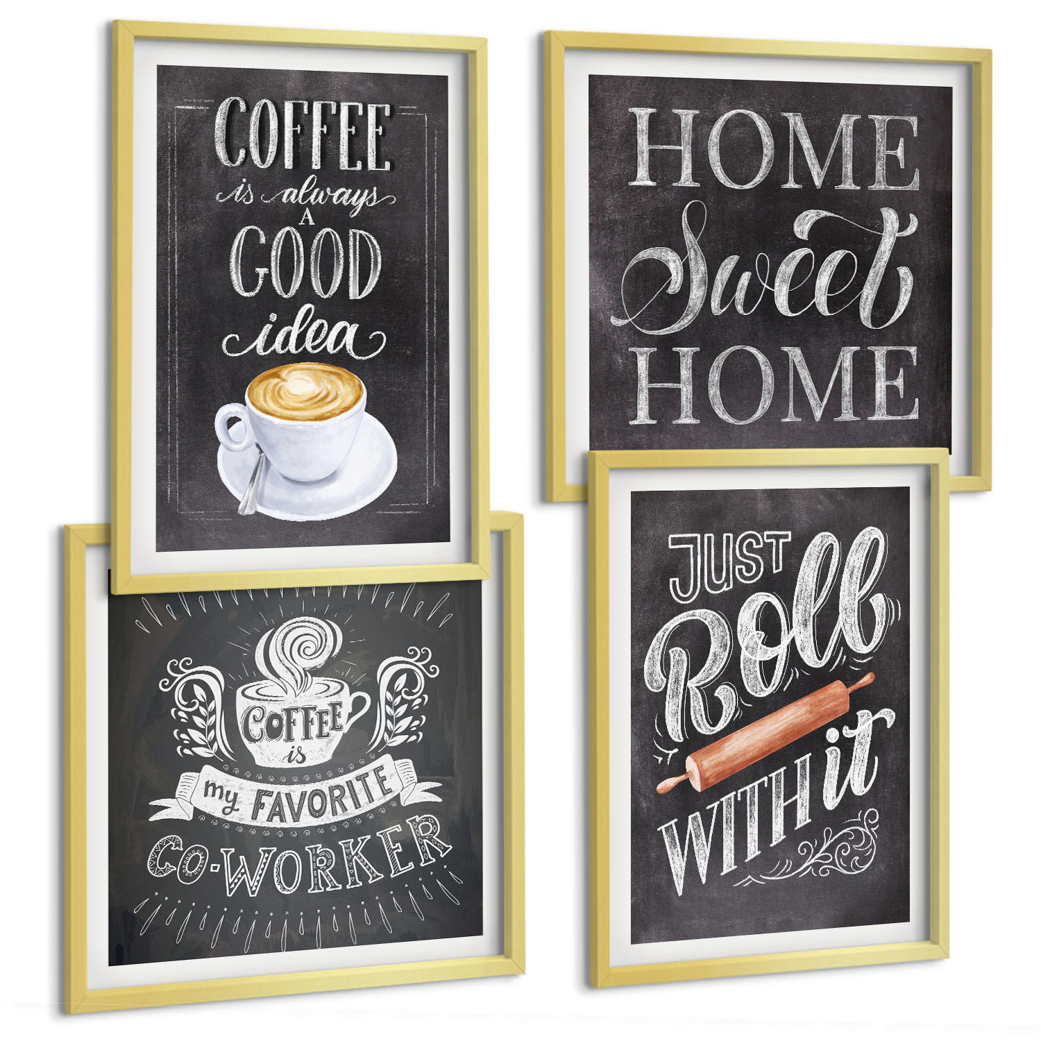 BILDER SET 4er Set - 50x50 cm & 40x60 cm Goldrahmen - Kaffeeroller, heimelige Wärme - Goldfarben, Kunststoff (50/50cm) - TULUP