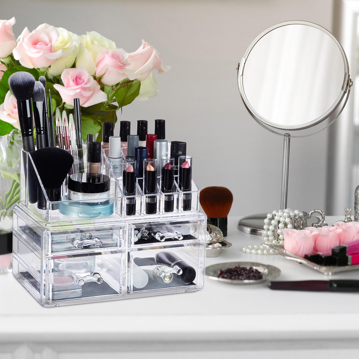 MAKE-UP Organizer - Transparent, Kunststoff (23.5/19/14cm) - Relaxdays