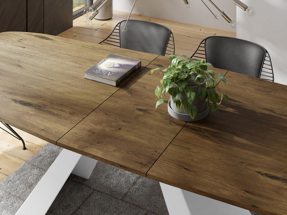 ESSTISCH Monte Weiß rechteckig ausziehbar, Lancelot Eiche 160-200/80/76 cm - Eichefarben/Weiß, Holzwerkstoff/Metall (160/80/76cm) - WFL GROUP