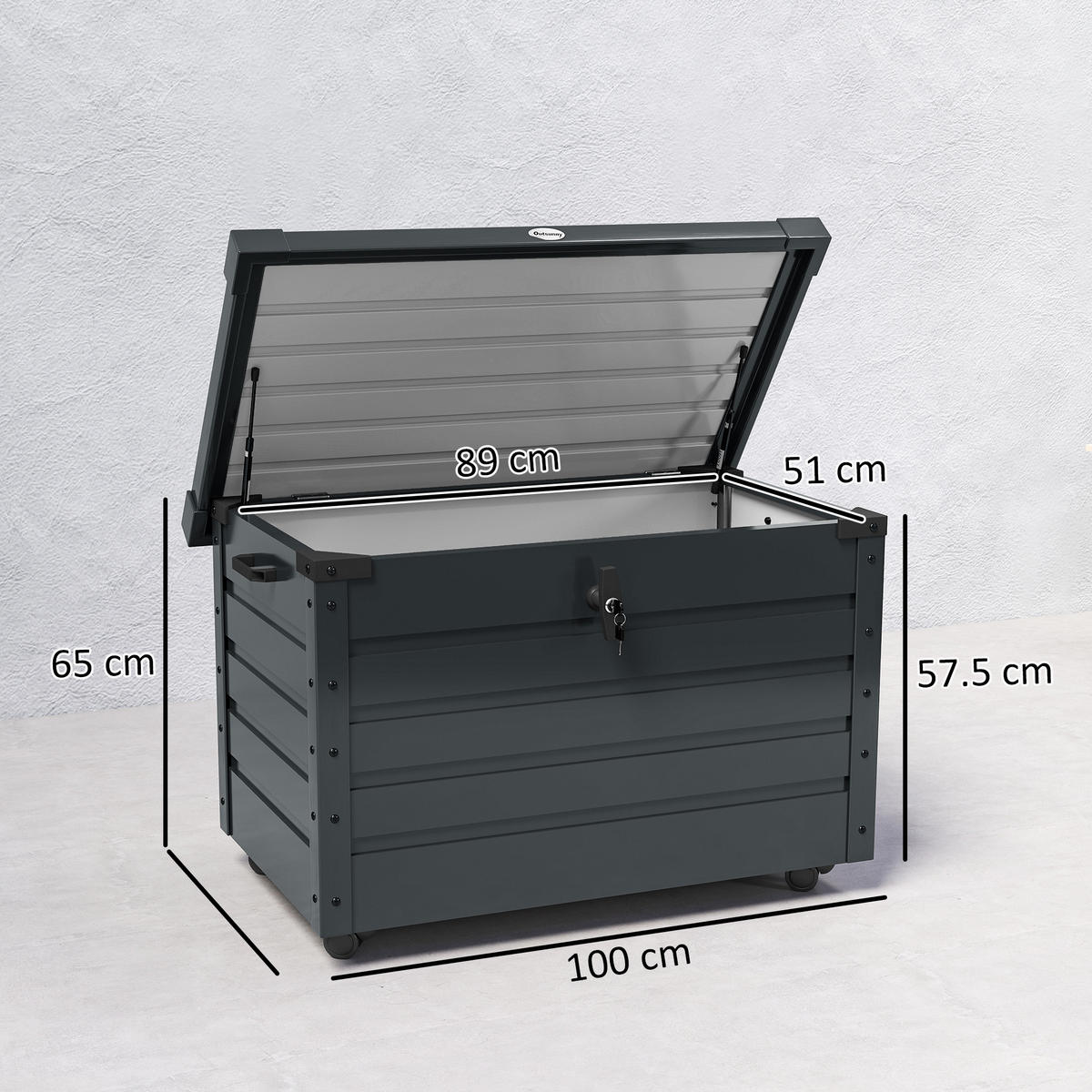 AUSSEN-AUFBEWAHRUNGSBOX, verzinkter Stahl, dunkelgrau - Grau, Metall (62/65/100cm) - Vallsero
