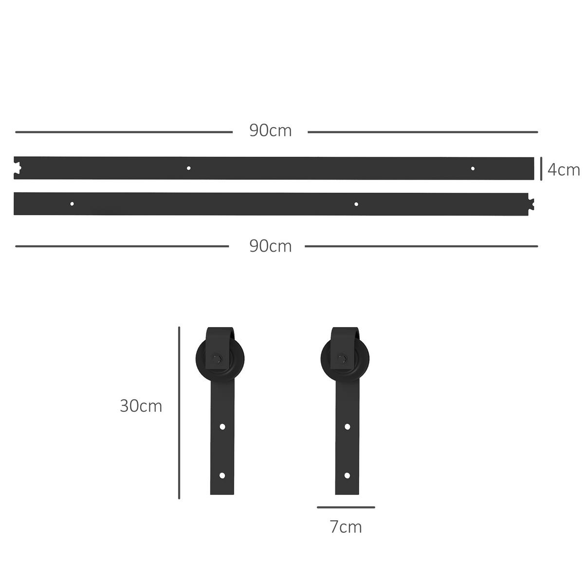 SCHIEBETÜREN-BESCHLAGSATZ, 183 cm Komplett-Set mit Schienen, Rollen, Anti-Sprung-Vorrichtungen, Türstopper, Schwarz - Schwarz, Metall (0.5/4/183cm) - HOMCOM