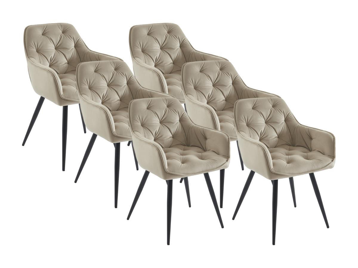 STUHL mit Armlehnen 6er-Set - Samt & schwarzes Metall - Beige - MOBELIA - Beige, Textil (64/86/56cm) - Pascal Morabito
