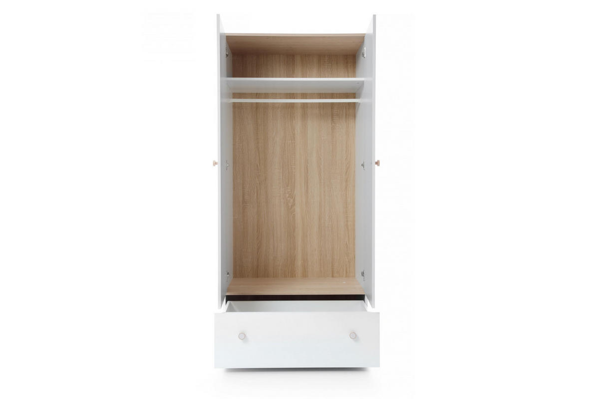 KINDERKLEIDERSCHRANK OKTAVIA 01 2-türig 90/50/195 in Weiß Matt / Eiche - Eichefarben/Weiß, Holzwerkstoff (90/195/50cm) - Deine Möbel 24