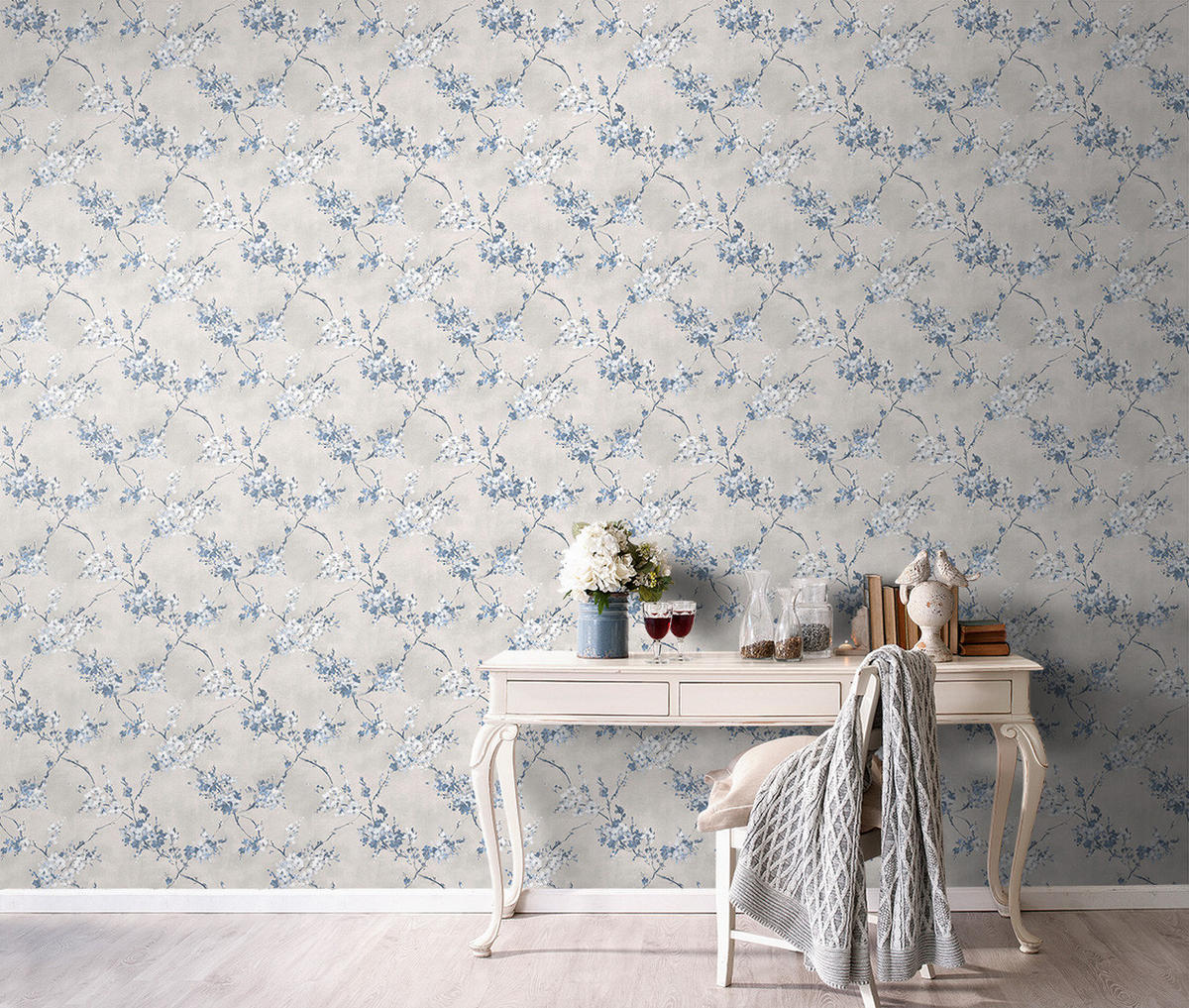 TAPETE Blumen 53 cm x 10 m - Blau, Papier (53/1000cm) - Sanders & Sanders