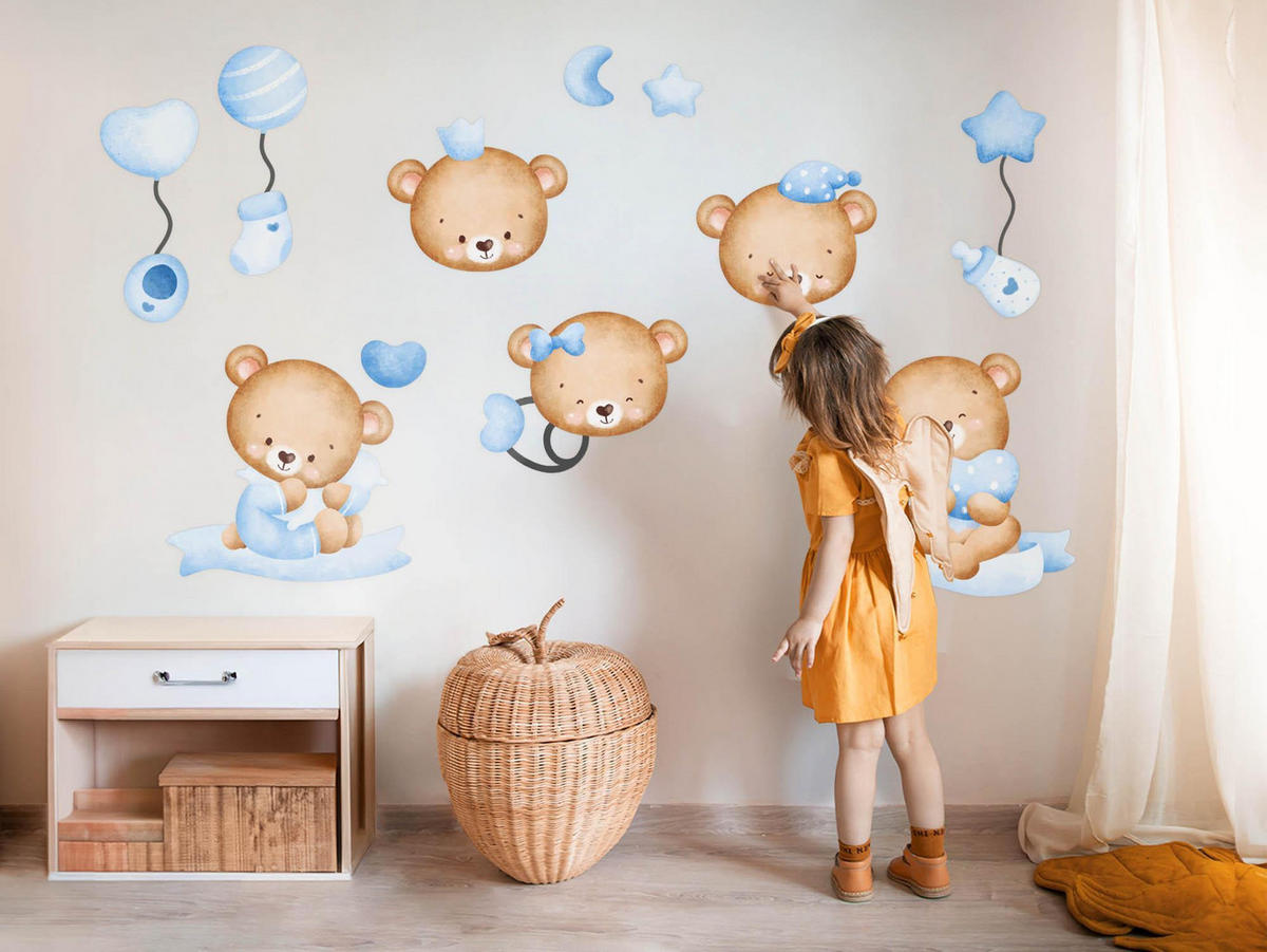 WANDAUFKLEBER 80x111cm - Kleine Bären - Multicolor, Kunststoff (80/111/0.1cm) - Wallfluent