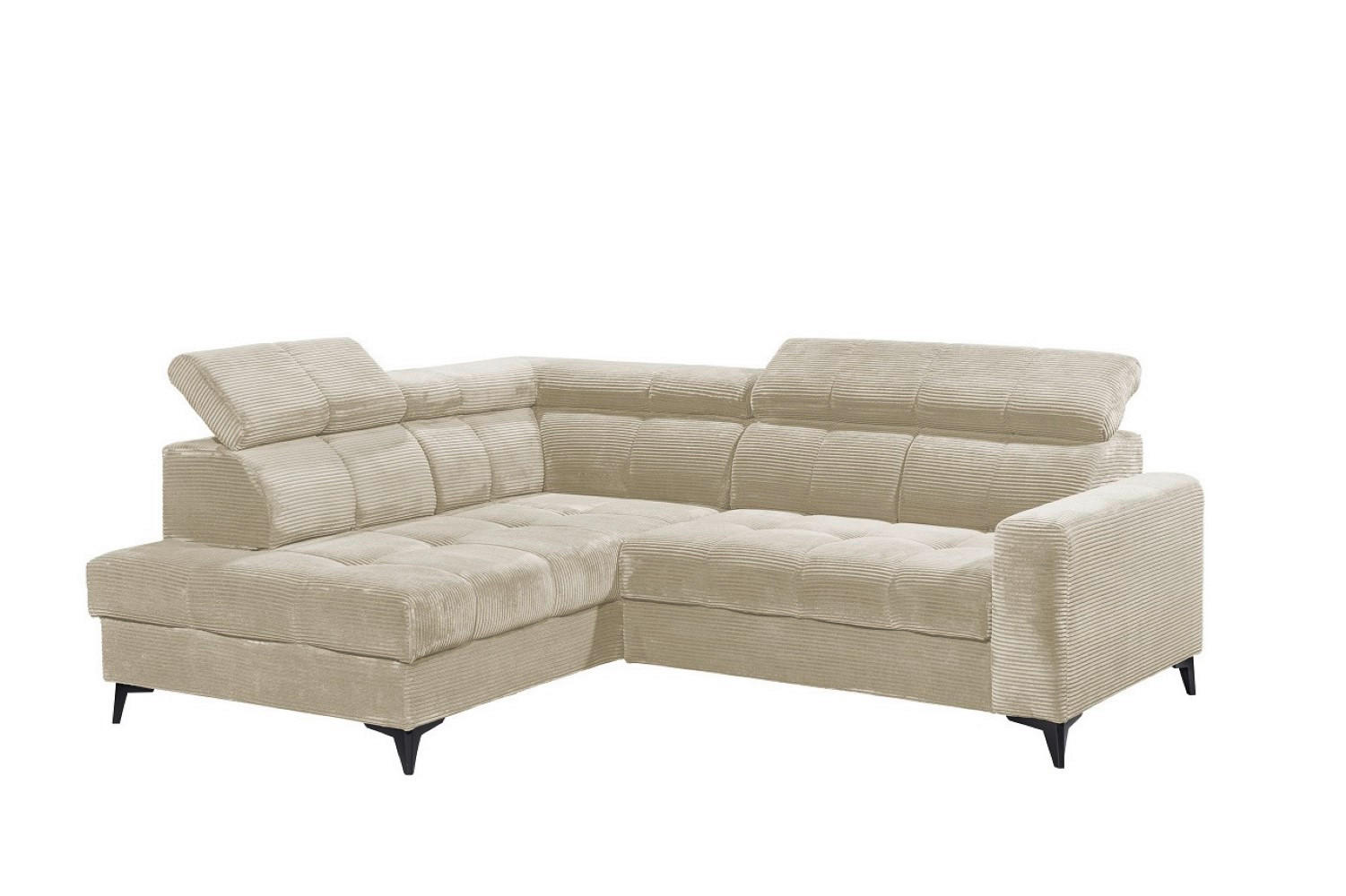 ECKSOFA mit elektronische Sitztiefenverstellung, USB-Anschluss und stilvollem Breitcord-Bezug - Beige, Textil (243/200cm) - ed exciting design