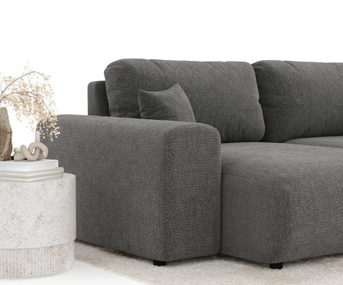 ECKSOFA Zanzibar Hellgrau Samtstoff - Schwarz/Grau, Holz/Holzwerkstoff (237/144cm) - Maison de Reve