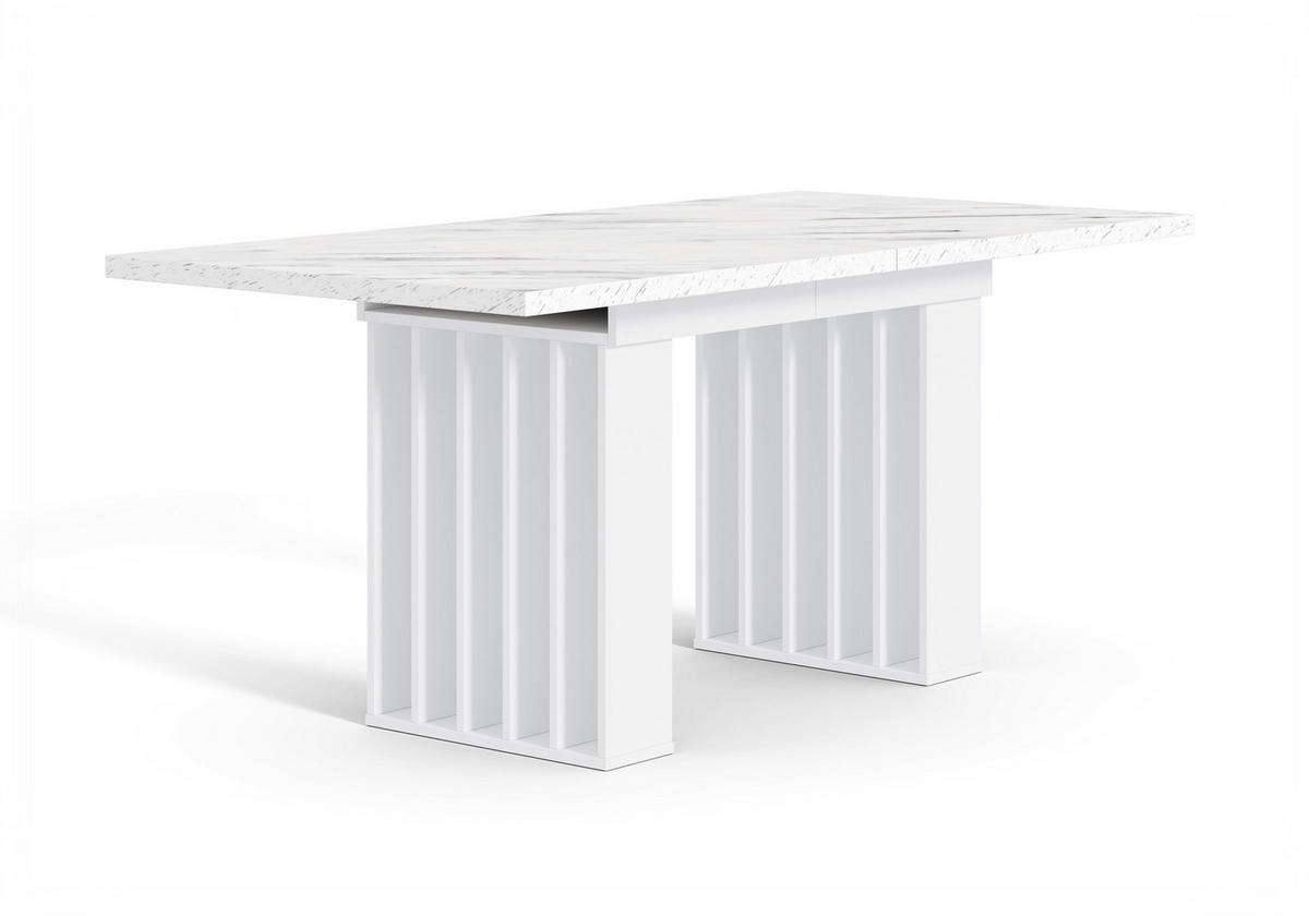 ESSTISCH Ausziehbar 160-240 cm Weiß Marmor-Optik mit Weißen Beinen - Weiß, Holzwerkstoff (240/80/75cm) - Home Collective