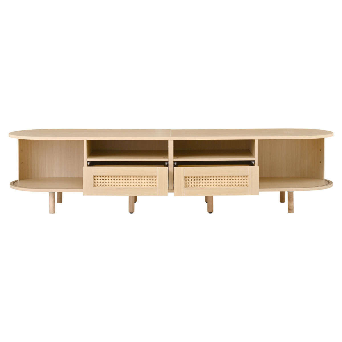 LOWBOARD Vintage Holzoptik Rattan 170/40/40 MDF Schiebetür 2 Schubladen offenes Fach Wohnzimmer - Eichefarben, Holzwerkstoff/Metall (170/40/40cm) - EVRYAE