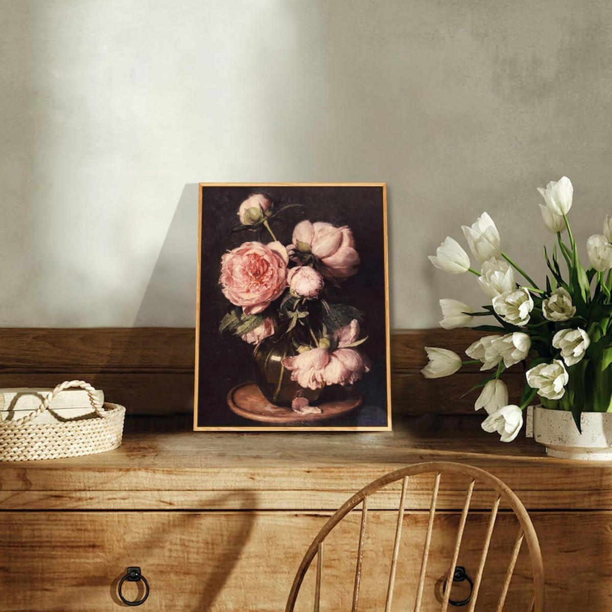 POSTER mit Holzrahmen Peonien 20 x 25 cm - Rosa, Holz (20/0.5cm)