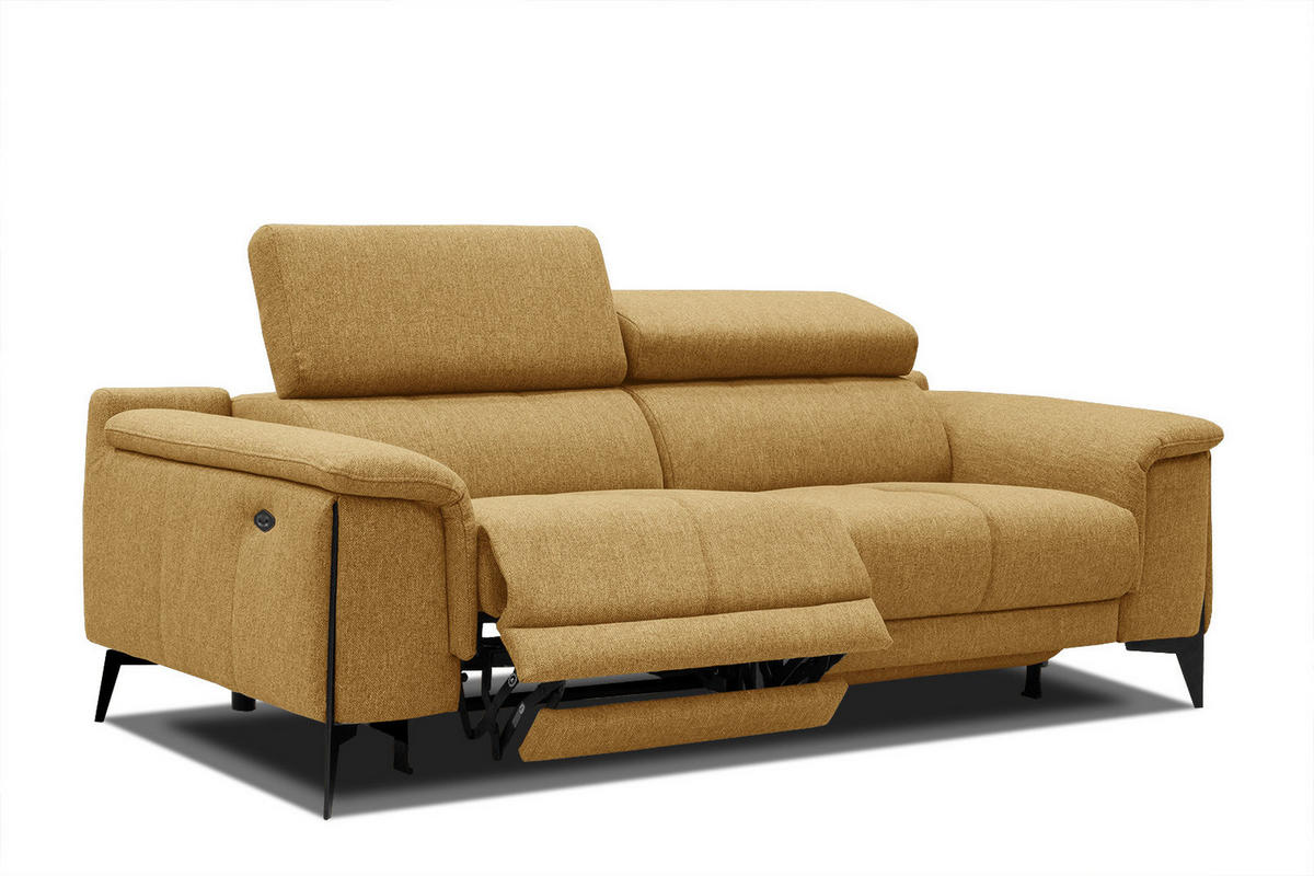 RELAXSOFA MATERA 3-Sitzer mit 2 Relaxfunktionen, dunkelgelb - Dunkelgelb/Schwarz, Holzwerkstoff/Textil (212/82/103cm) - Courtois Laville