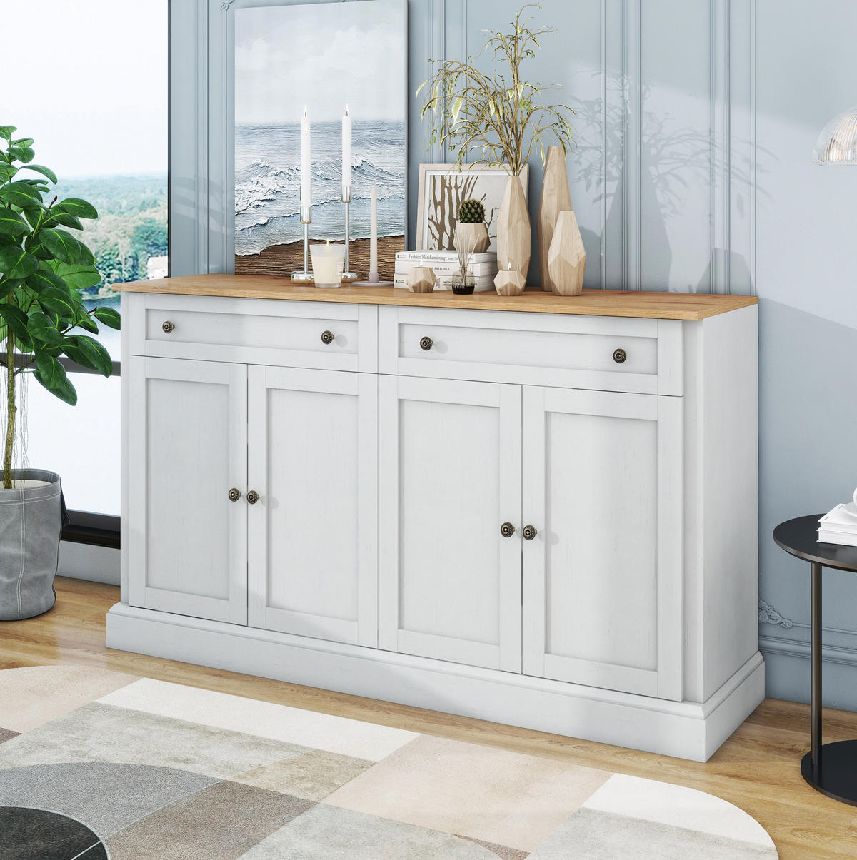 SIDEBOARD 150/40/86 cm aus Holzwerkstoff mit 4 Türen, 2 Schubladen und verstellbaren Einlegeböden Weiß/Natur - Naturfarben, Holzwerkstoff (150/86/40cm) - Modenvie