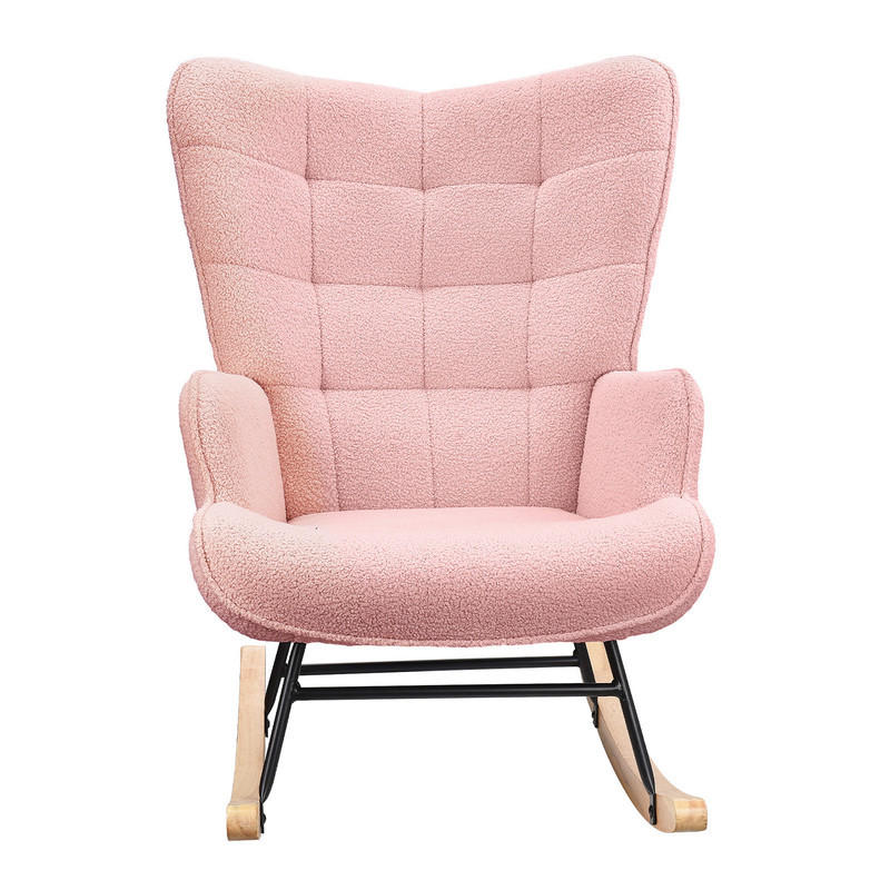 SCHAUKELSTUHL mit Rückenlehne, gepolsterter Schaukelstuhl für Wohnzimmer, Schlafzimmer, Balkon, Relaxsessel, Rosa - Pink, Textil (68/92/75cm) - WoodenAura