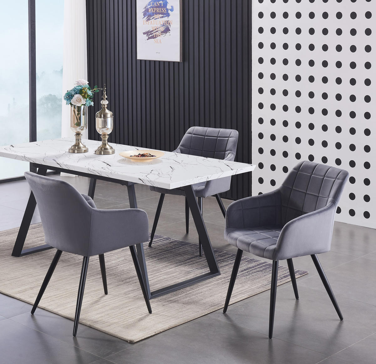 STUHL 4er-Set samtgrau - Grau, Metall (55/82/59cm) - Life Interiors