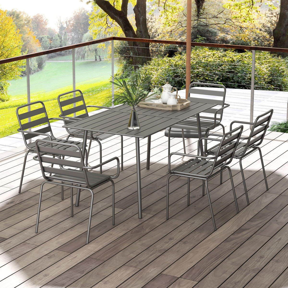 GARTENTISCHGRUPPE DE-18092 7-teilig, stapelbar Dunkelgrau - Grau, Metall - ComfortXL