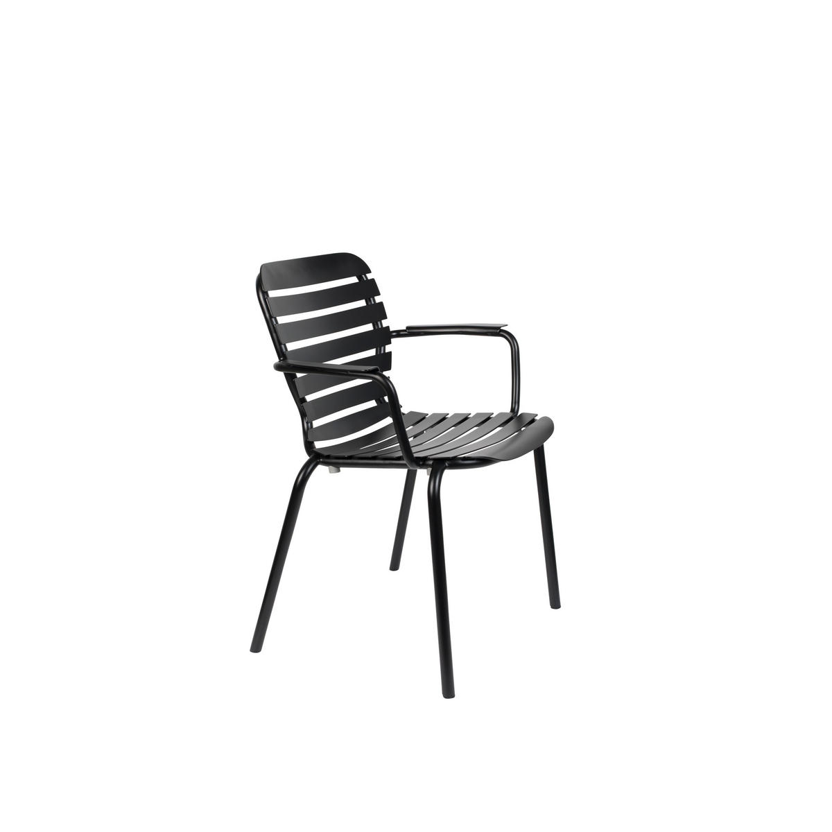 GARTENSET Vondel 4 Personen Esstisch/ 4 Stühle Armlehne Schwarz - Schwarz, Metall - Zuiver