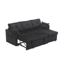 SCHLAFSOFA mit Stauraum, Ausziehbett und wechselbarer Chaiselongue - Schwarz, Textil (206/66/108cm)