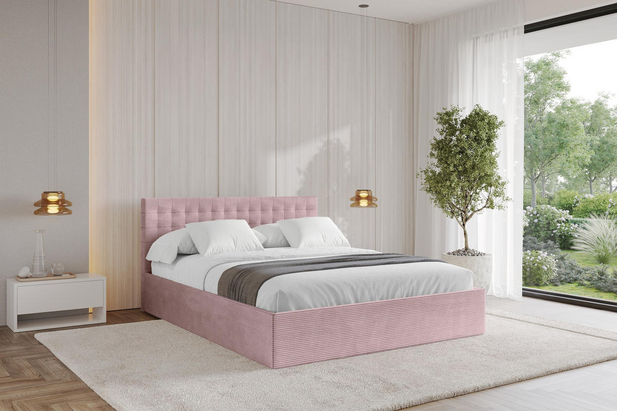 POLSTERBETT mit Bettkasten und Lattenrost, Boxbett ohne Matratze - PARI 180x200 Rosa - Rosa, Holzwerkstoff/Textil (180/200cm) - ALTDECOR