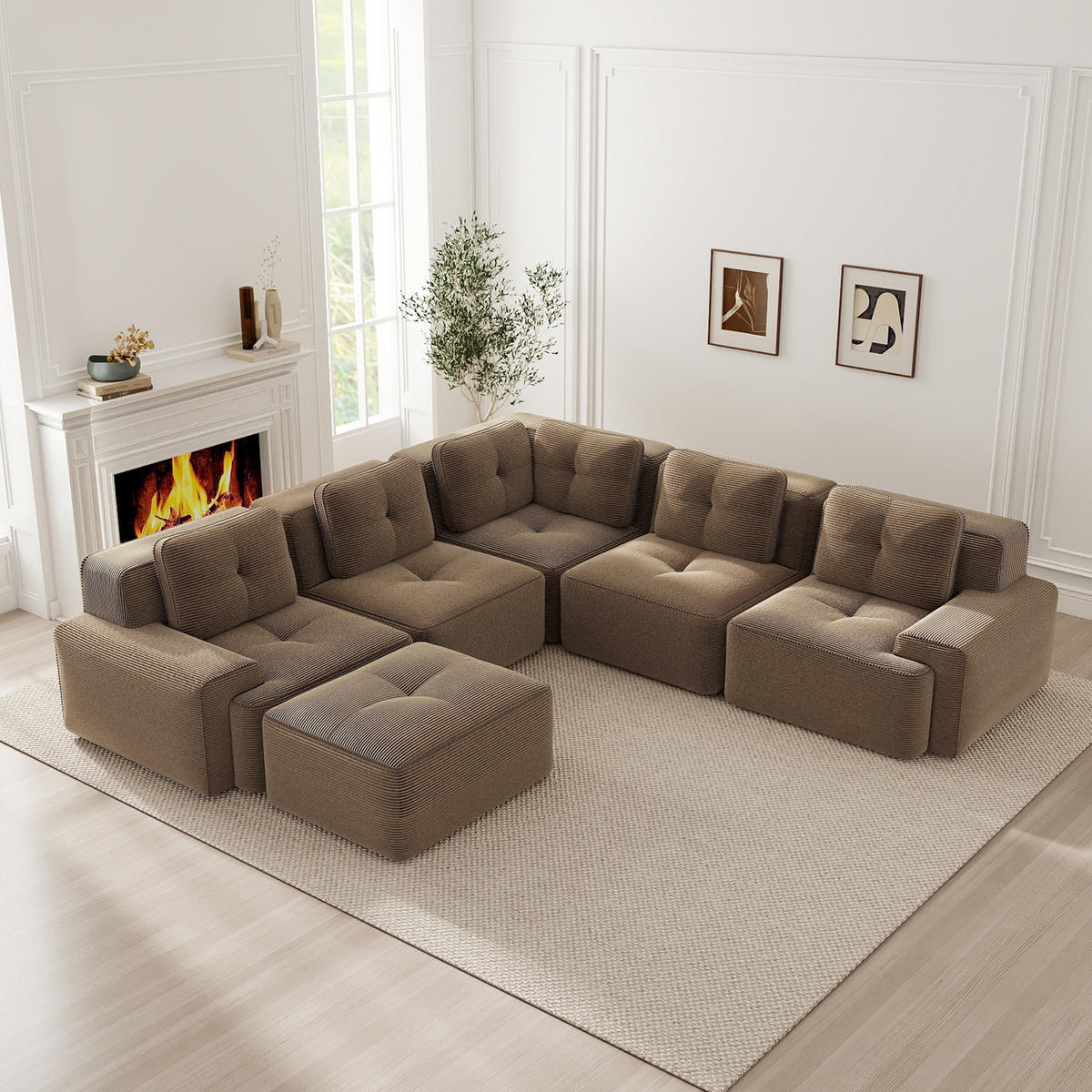 WOHNLANDSCHAFT DE-34424 mit Ottoman und Cordstoff Braun - Braun, Textil (295/69/295cm) - ComfortXL