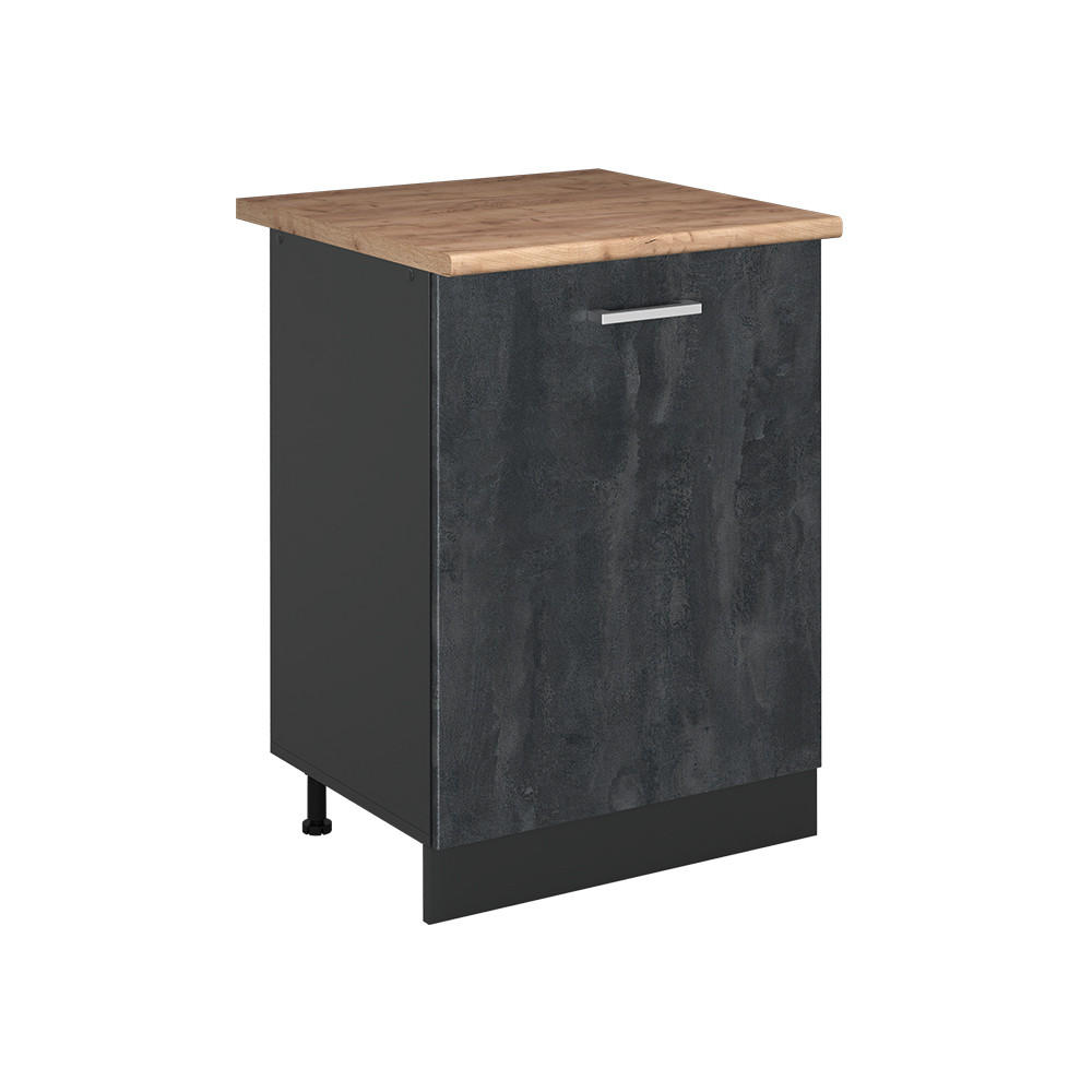 KÜCHENUNTERSCHRANK R-Line, Schwarz Beton/Anthrazit, 60 cm mit 1 Tür Arbeitsplatte Goldkraft Eiche - Anthrazit/Schwarz, Holzwerkstoff (60/81.6/60cm) - Vicco