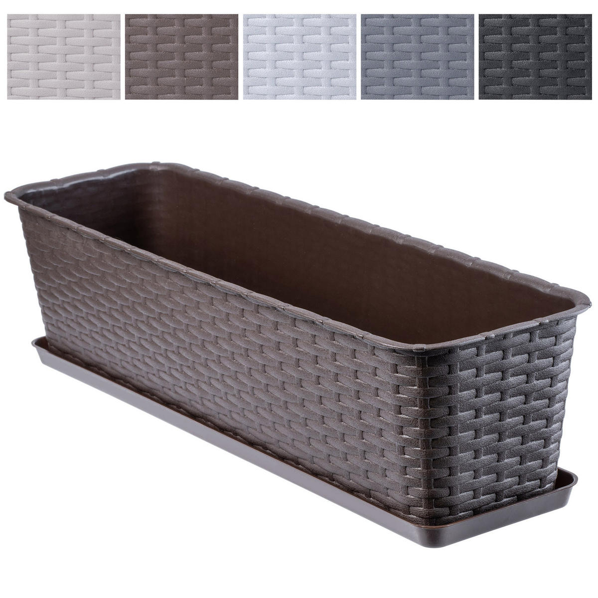 BALKONKASTEN mit Untersetzer 60 cm, Braun - Braun, Kunststoff (17/60cm) - KADAX