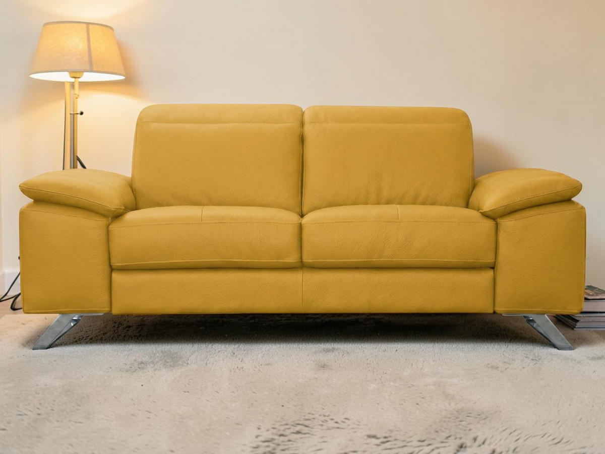 2-SITZER Sofa Genius Echtleder Senfgelb - Gelb, Leder/Metall (180/80/104cm)