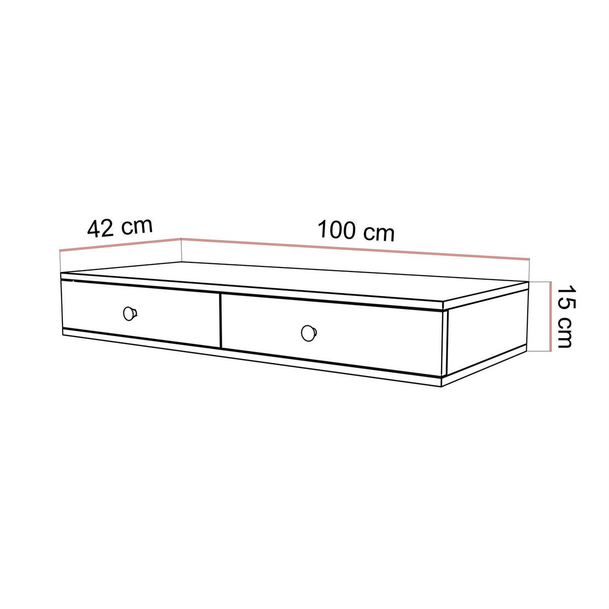 KONSOLE Glamour hängend mit Kristallgriff - Kaschmir, Holzwerkstoff (100/15/42cm) - Lookway