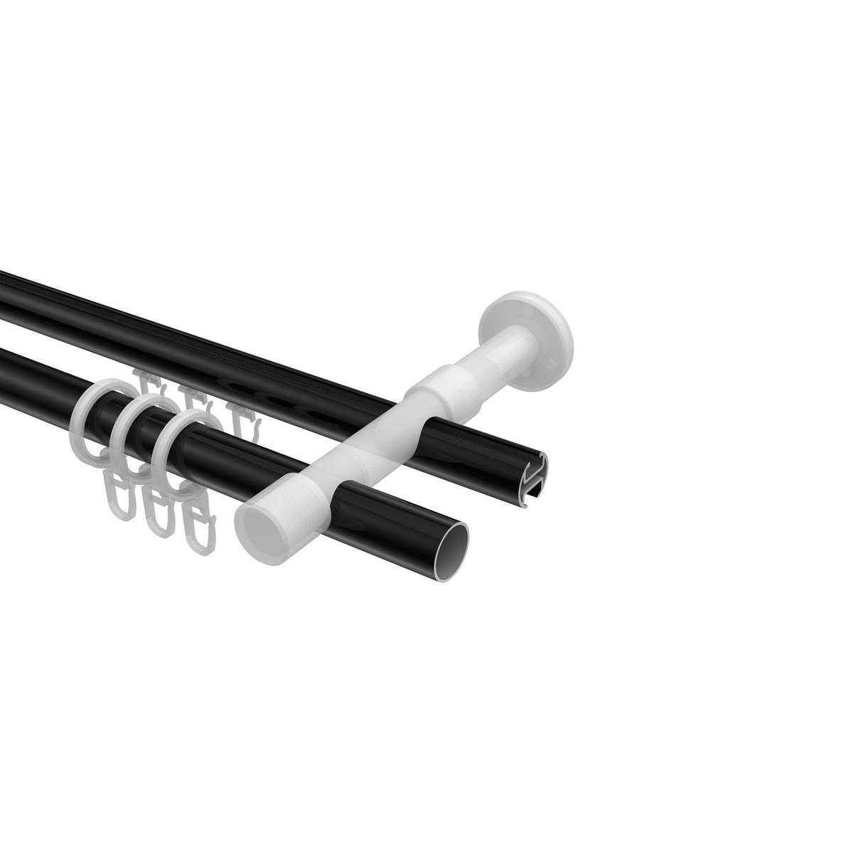 RUNDROHR-INNENLAUF-GARDINENSTANGEN-SET Prestige Estana 200 cm, 2-läufig, 20 mm Ø Schwarz - Schwarz, Metall (200cm) - INTERDECO