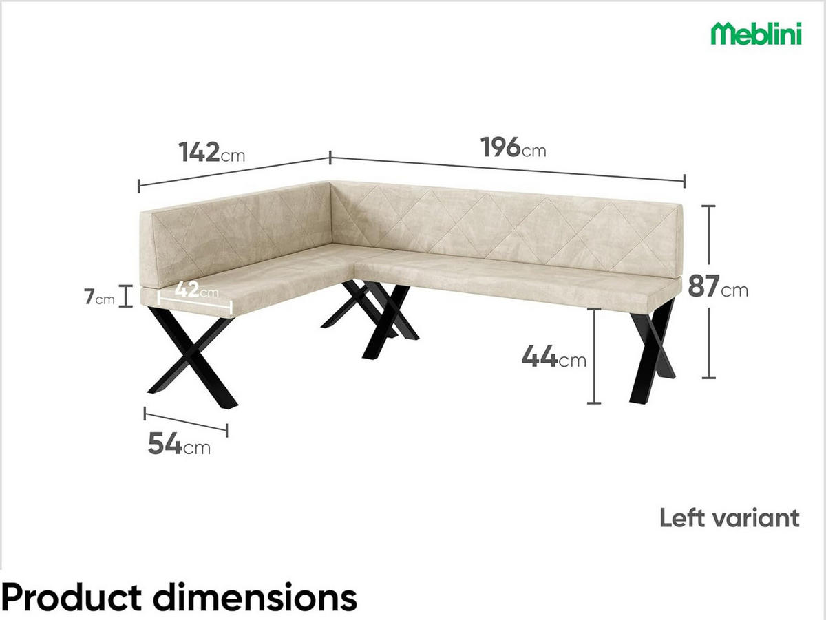 ECKBANK ERIC_X - Creme, Textil (142/196cm) - Meblini