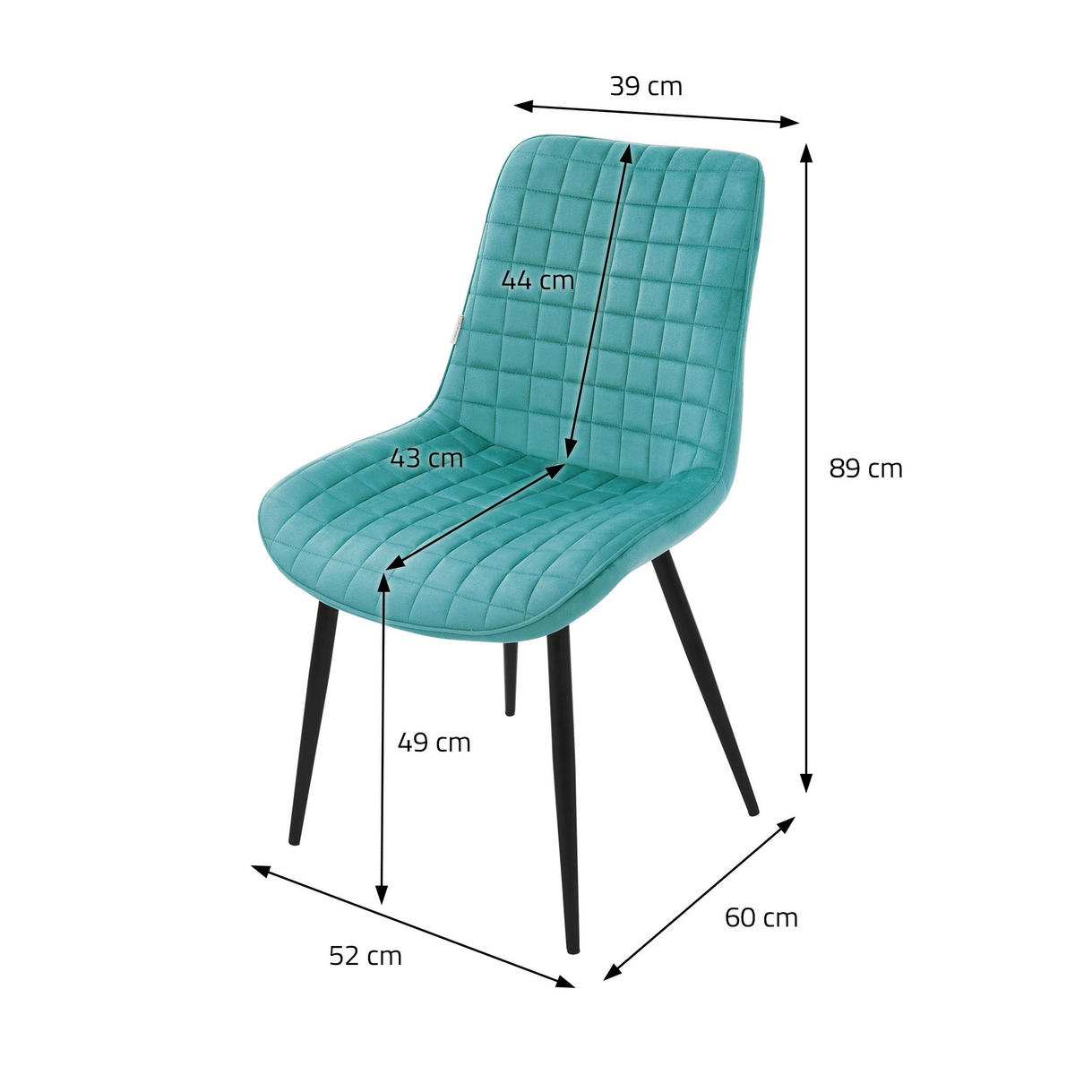 ESSZIMMERSTUHL Petrol 2er Set - Blau, Metall (52/89/60cm)