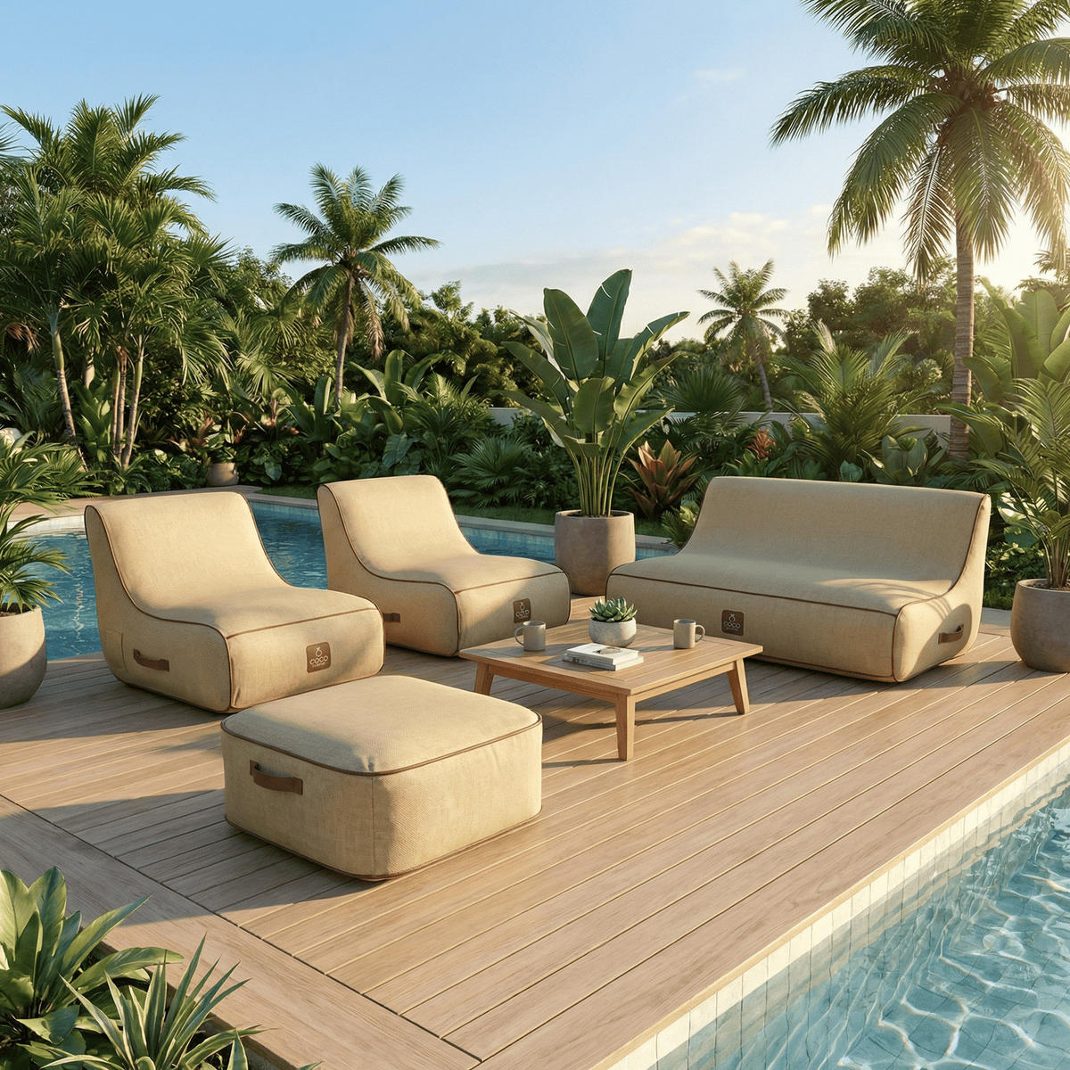 GARTENSET 4-tlg. Beige - Beige, Kunststoff/Textil - Coco Lounge