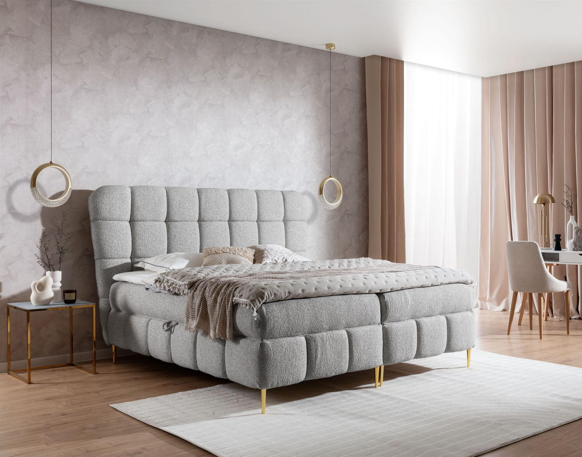 BOXBETT Grazia In Corbett - Silberfarben, Holzwerkstoff/Textil (120/200cm) - Fun Möbel