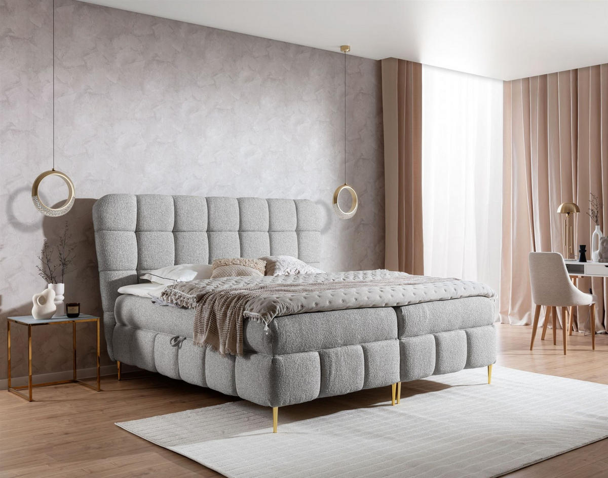 BOXBETT Grazia In Corbett - Silberfarben, Holzwerkstoff/Textil (180/200cm) - Fun Möbel