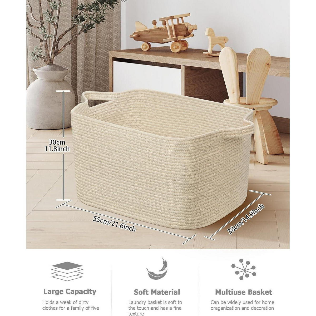 WÄSCHEKORB 2-teiliges Set Beige 63 L - Beige, Textil (38/30/55cm)