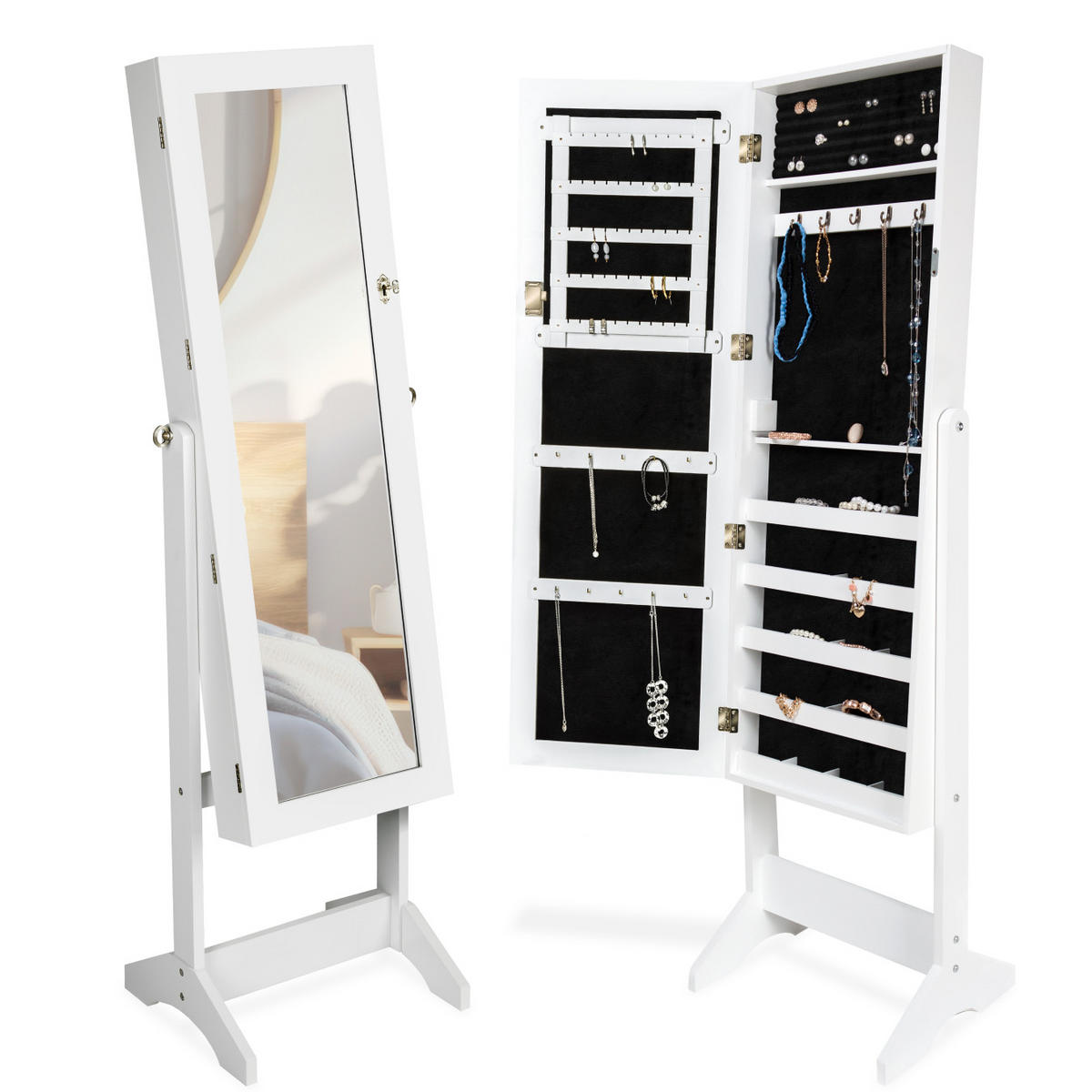 SCHMUCKSCHRANK  ,abschließbar,weiß - Weiß, Holz (37/147/45cm) - tectake